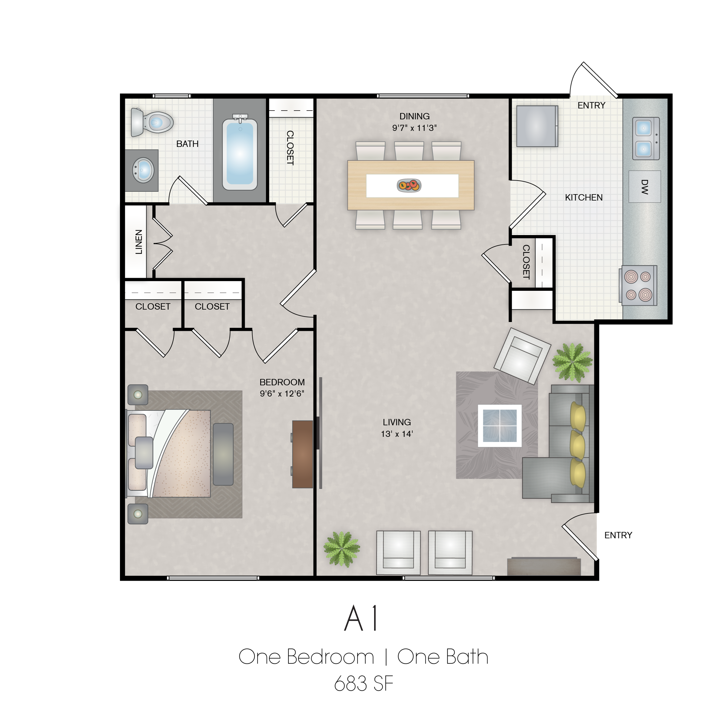 A1 | 683 SQ FT | 1 BED / 1 BATH A1 | 683 SQ FT | 1 BED / 1 BATH